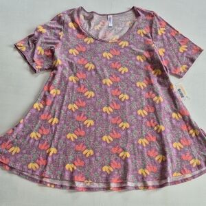 LuLaRoe Purple Floral Short Sleeve Top